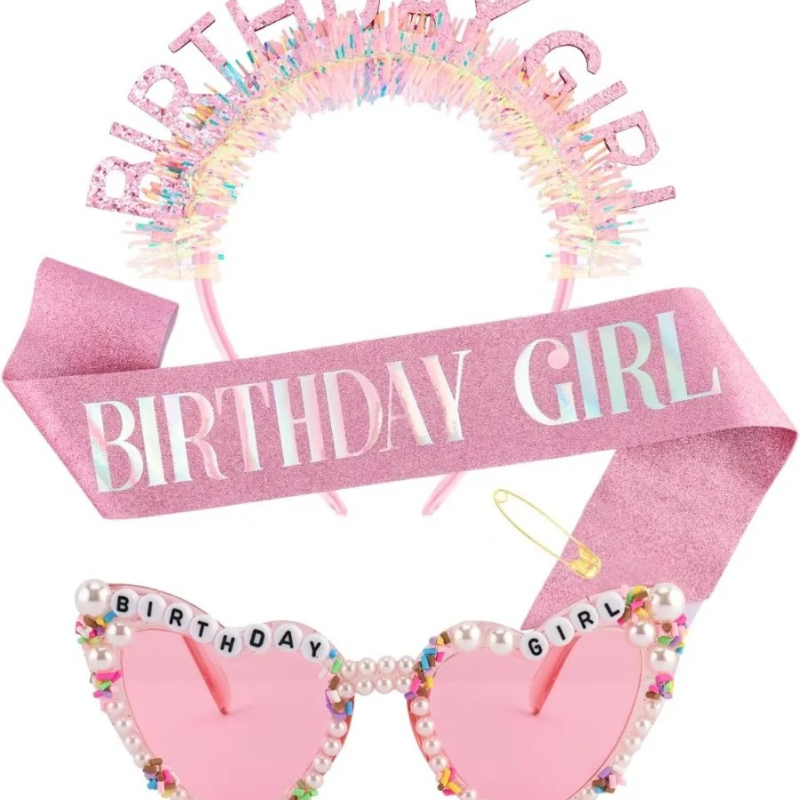 Birthday Sash Glitter - Sash Ulang Tahun, Headband Glitter, Tiara,