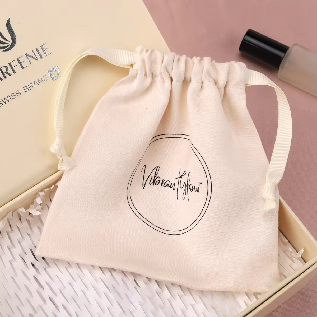 Cotton Candy Cone - Tas serut katun krem kualitas tinggi