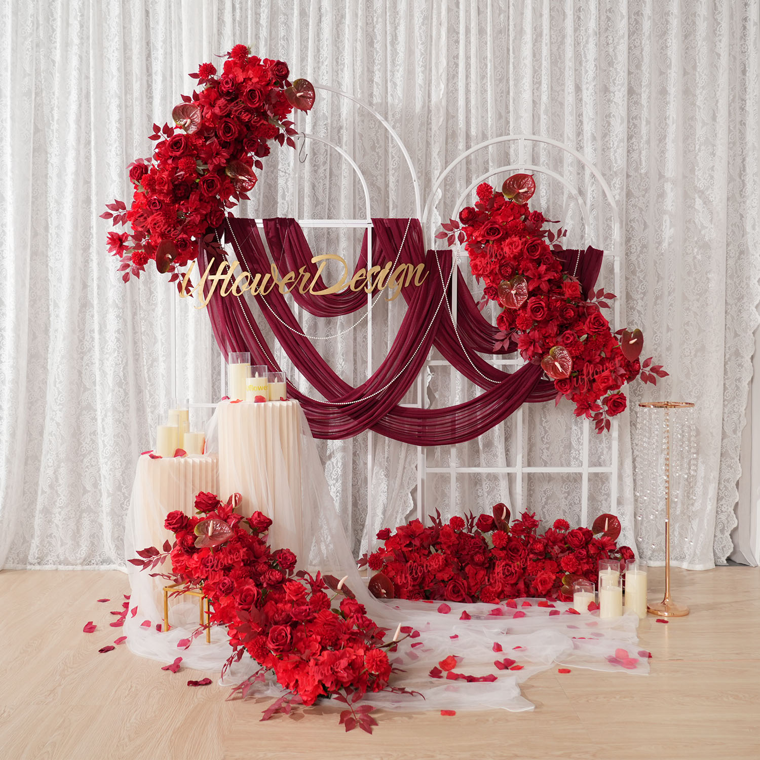 Flower Wall Panel - Dekorasi Lengkung Pernikahan Uflower Red Flower