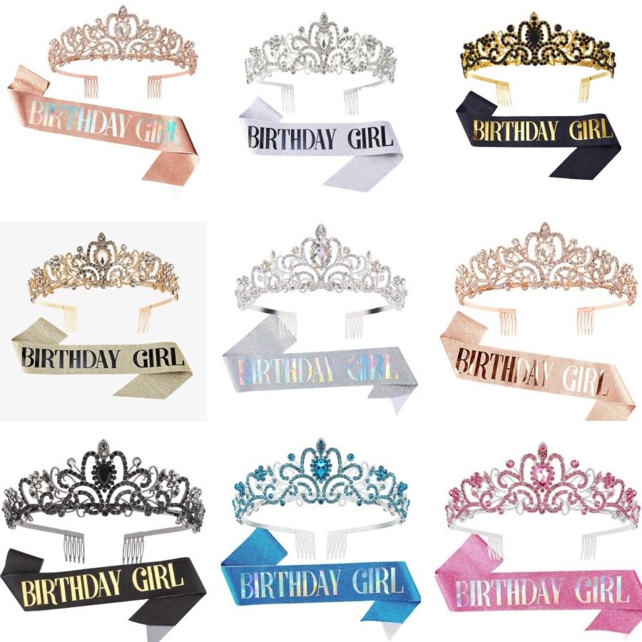 Birthday Sash Glitter - Set 2 Buah Tiara Mahkota Kristal