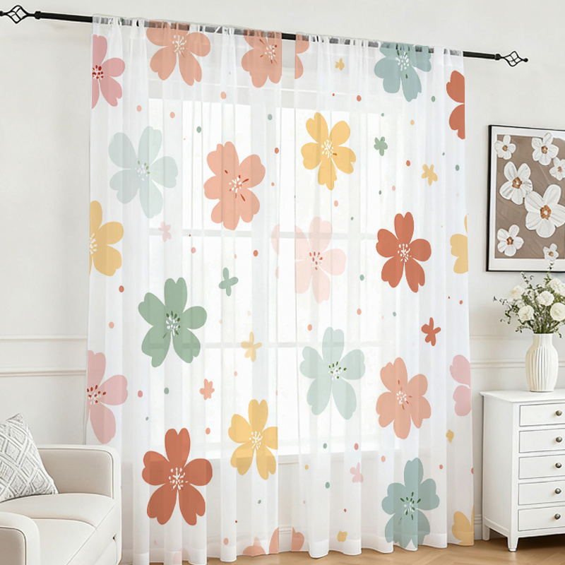Flower Wall Panel - 2 Buah Tirai Tipis Cetak Digital,
