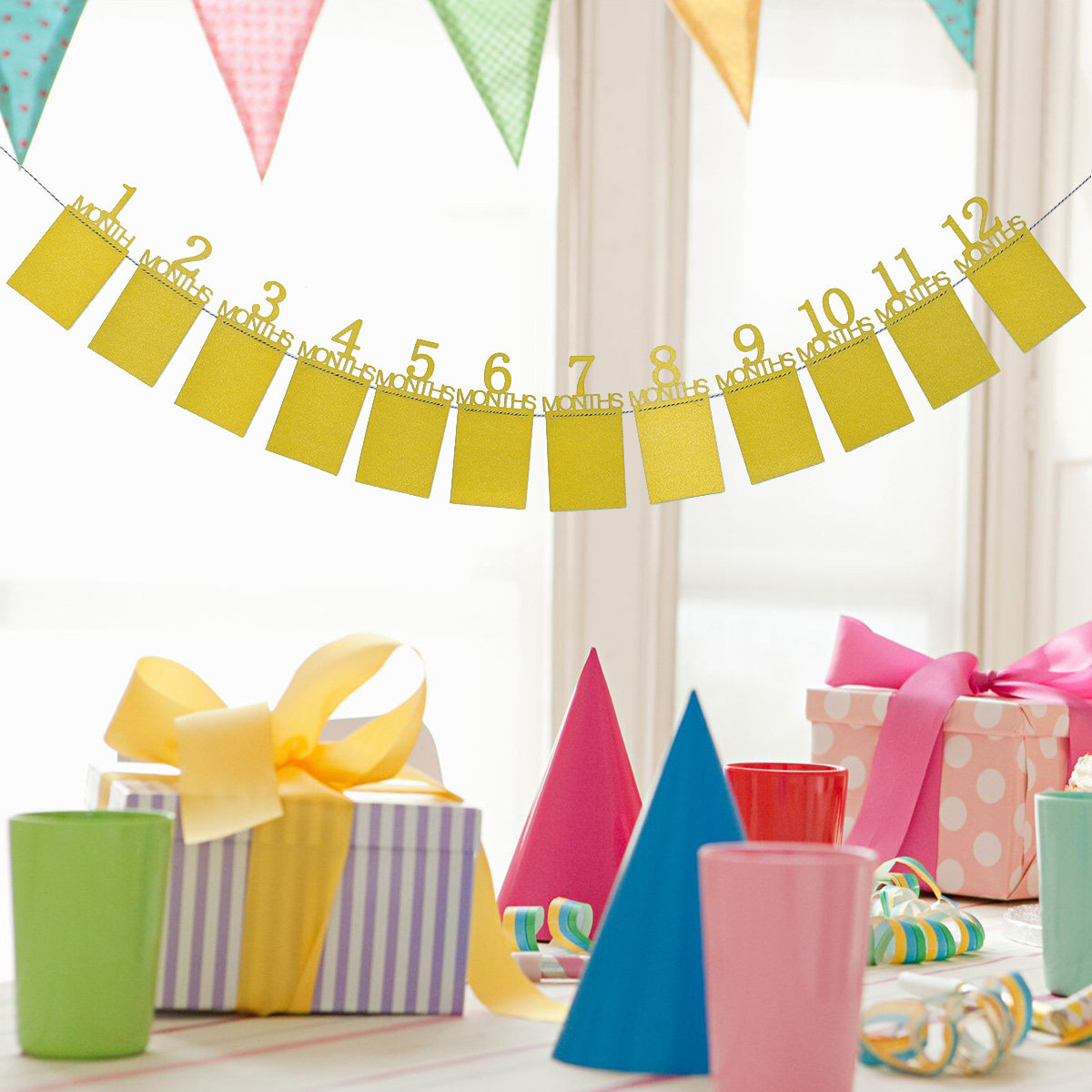 Party Banner Gold - Banner Dinding Foto Ulang Tahun Bayi